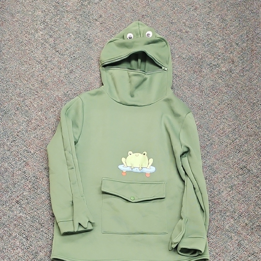 Kookie Frog Sweatshirt With Goggly Eyes Adult NWOT